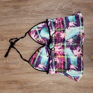 (XL) Op Ocean Pacific Tankini Top Swimwear Colorful Palm Print Vacation Beach